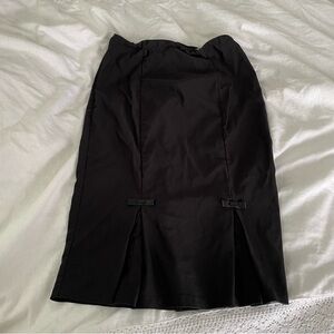 Belle Poque Stretchy MEDIUM Black Midi Skirt With Pleats Black Satin Bows Y2K